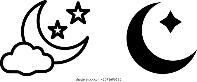 "Night Icon Set – Moon, Stars, and Evening Vector Designs"