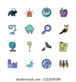 night icon set. vector set about thunder, zoom out, siren and earth globe icons set.