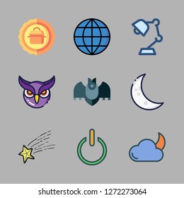 night icon set. vector set about bat, star, moon and cloudy night icons set.