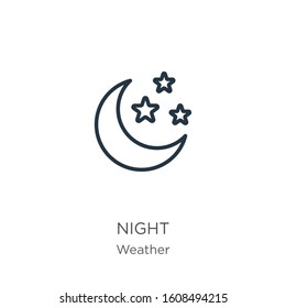 Night icon. Thin linear night outline icon isolated on white background from weather collection. Line vector sign, symbol for web and mobile