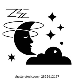 Night icon vector with editable stroke and linear style sign. Symbol illustration suitable for web design, logo projects, moon themes and dark mode interfaces.