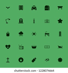 night icon. night vector icons set candle, football tv match, lamp on desk and star