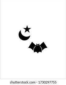 night icon,moon with star and bat icon,vector best flat icon.