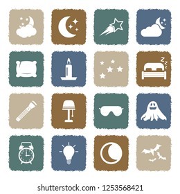 Night Icons. Grunge Color Flat Design. Vector Illustration. 