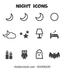night icons, mono vector symbols