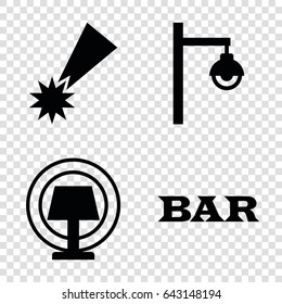 Night icons set. set of 4 night filled icons such as bar, street lamp, table lamp