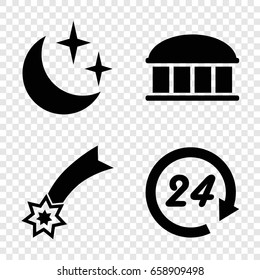 Night icons set. set of 4 night filled icons such as observatory, moon and stars, 24 hours