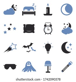 Night Icons. Two Tone Flat Design. Vector Illustration.