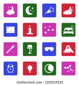 Night Icons. White Flat Design In Square. Vector Illustration. 