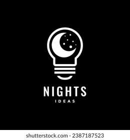 night ideas lamp bulb crescent modern minimal logo design vector icon illustration