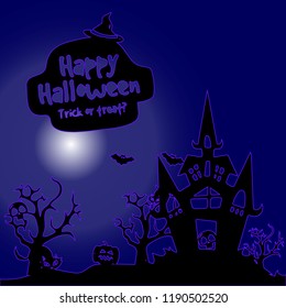Night illustration, city holiday Halloween, on a dark blue background, vector