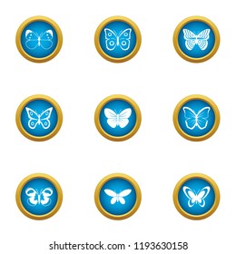 Night insect icons set. Flat set of 9 night insect vector icons for web isolated on white background