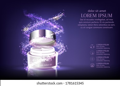 night intensive repair cream contained in silver cosmetic jar with helical structure, 3d illustration