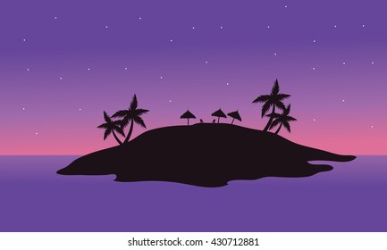 At night islands scenery silhouettewith purple backgrounds