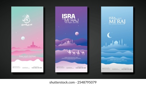 The night journey design set banner vertical template with a vector illustration of a night journey atmosphere.