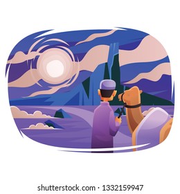 The Night Journey Man woth Camel on Desert