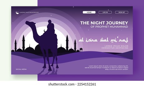 the night journey of prophet muhammad illustration background, isra miraj illustration good for website landing page, banner, card