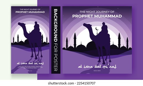 the night journey of prophet muhammad isra miraj illustration background, good for social media feed, poster, flyer