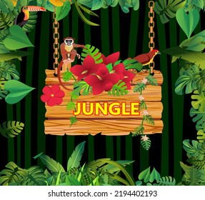 Night jungle template jungle wildlife scene, elephant  birds