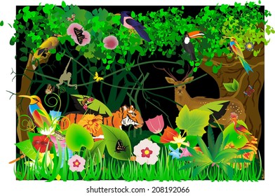 Night jungle vector illustration