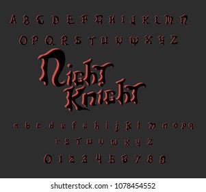 Night knight - Horror vector font. black font with red shadow