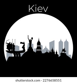 Night Kyiv full moon, Silhouette of the capital of Ukraine. Vector illustration.
