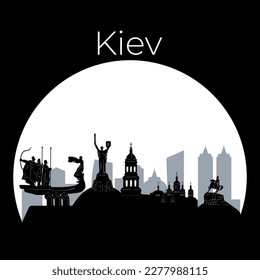 Nacht Kiew Vollmond, Silhouette der Hauptstadt der Ukraine. Vektorgrafik.