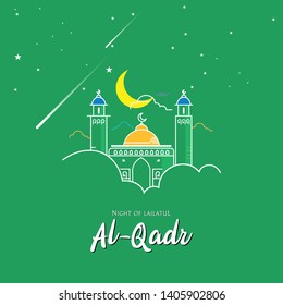 The Night Of Lailatul Qadr For Ramadan Kareem, Eid Al Fitr And Eid Al Adha Celebrating.Vector Illustration Eps.10