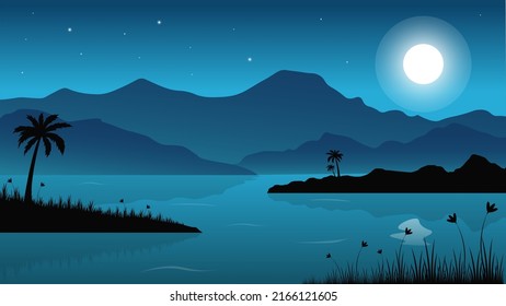 Ilustración del diseño del vector de visión del lago nocturno