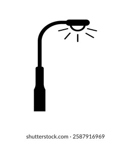 Night lamp black glowing outline icon. Street lamp icon with outline. Lamp pillar row in public area. Street lighting pixel perfect linear icon. Vector isolated outline drawing.