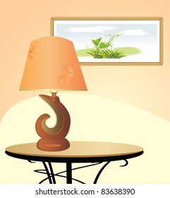 Night lamp and picture. Fragment of interior. Vector