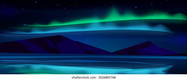Night landscape with aurora borealis in sky