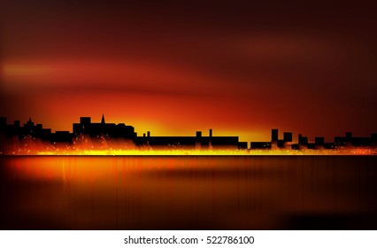 night landscape aurora , vector illustrator