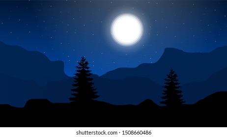Night landscape background with big moon  Vector