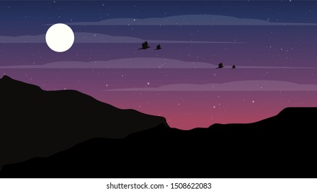 Night Landscape Background With Moon