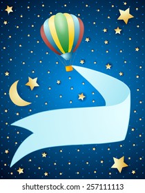 Night landscape with balloon and banner, vector eps10