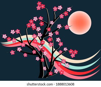 夜桜 和風 のイラスト素材 画像 ベクター画像 Shutterstock