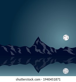 Night landscape, clear sky and lake