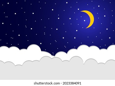 Night landscape cloud with moon and star on blue sky background