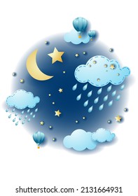 Night landscape with clouds and rain, fantasy illustration. Vector eps10