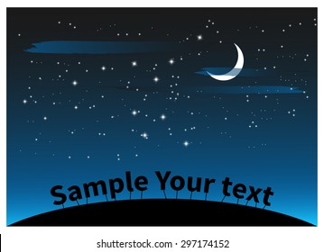 Night landscape with clouds stars and a moon for Halloween design