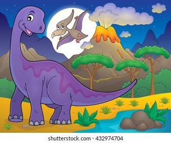 Night landscape with dinosaur theme 1 - eps10 vector illustration.