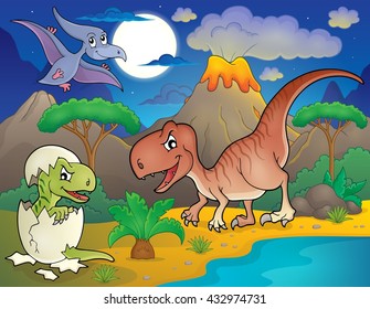 Night landscape with dinosaur theme 2 - eps10 vector illustration.