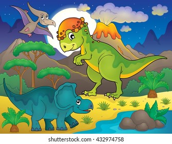Night landscape with dinosaur theme 4 - eps10 vector illustration.