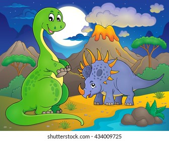 Night landscape with dinosaur theme 7 - eps10 vector illustration.