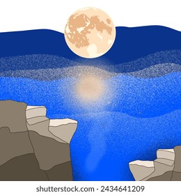 night landscape environment harvest moon over a glittering lake, magical galaxy. drawing digital art. 