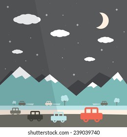 Night Landscape Flat Design Illustration