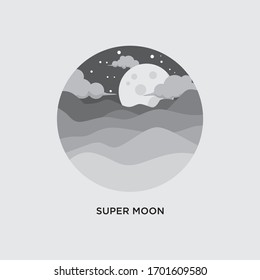 night landscape flat design super moon