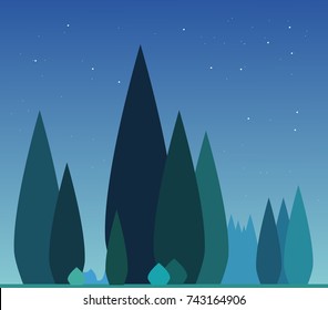 Night landscape with forest