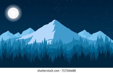 paisaje nocturno del bosque y las montañas